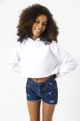 Basic Optik Beyaz Kapüşonlu Crop Sweatshirt thumbnail 4