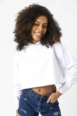 Basic Optik Beyaz Kapüşonlu Crop Sweatshirt thumbnail 6
