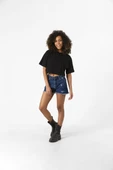 Basic Siyah Oversize Crop Tshirt thumbnail 8