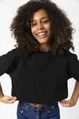 Basic Siyah Oversize Crop Tshirt thumbnail 7