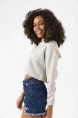 Basic Kırçıllı Gri Kapüşonlu Crop Sweatshirt thumbnail 9