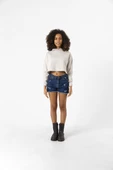 Basic Kırçıllı Gri Kapüşonlu Crop Sweatshirt thumbnail 2
