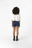 Basic Kırçıllı Beyaz Oversize Crop Tshirt thumbnail 4