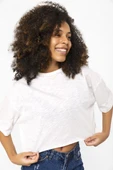 Basic Kırçıllı Beyaz Oversize Crop Tshirt thumbnail 5