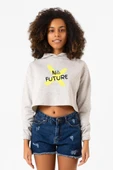 Dark No Future Beyaz Kırçıllı Kadın Crop Kapşonlu thumbnail 1
