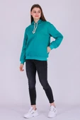 Yeşil Basic Oversize Kadın Kapüşonlu Hoodie 3 iplik Sweatshirt thumbnail 2