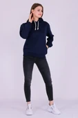 Lacivert Basic Oversize Kadın Kapüşonlu Hoodie 3 iplik Sweatshirt thumbnail 6