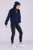 Lacivert Basic Oversize Kadın Kapüşonlu Hoodie 3 iplik Sweatshirt thumbnail 3