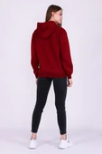 Bordo Basic Oversize Kadın Kapüşonlu Hoodie 3 iplik Sweatshirt thumbnail 6