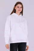 Beyaz Basic Oversize Kadın Kapüşonlu Hoodie 3 iplik Sweatshirt thumbnail 1