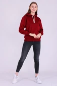 Bordo Basic Oversize Kadın Kapüşonlu Hoodie 3 iplik Sweatshirt thumbnail 2