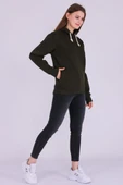 Haki Basic Oversize Kadın Kapüşonlu Hoodie 3 iplik Sweatshirt thumbnail 2