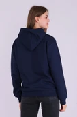 Lacivert Basic Oversize Kadın Kapüşonlu Hoodie 3 iplik Sweatshirt thumbnail 7