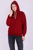 Bordo Basic Oversize Kadın Kapüşonlu Hoodie 3 iplik Sweatshirt thumbnail 1