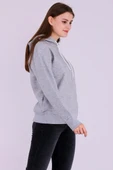 Gri Basic Oversize Kadın Kapüşonlu Hoodie 3 iplik Sweatshirt thumbnail 6