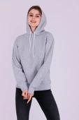 Gri Basic Oversize Kadın Kapüşonlu Hoodie 3 iplik Sweatshirt thumbnail 1
