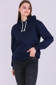 Lacivert Basic Oversize Kadın Kapüşonlu Hoodie 3 iplik Sweatshirt thumbnail 5