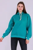 Yeşil Basic Oversize Kadın Kapüşonlu Hoodie 3 iplik Sweatshirt thumbnail 4