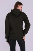 Haki Basic Oversize Kadın Kapüşonlu Hoodie 3 iplik Sweatshirt thumbnail 7
