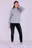 Gri Basic Oversize Kadın Kapüşonlu Hoodie 3 iplik Sweatshirt thumbnail 3