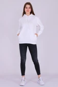 Beyaz Basic Oversize Kadın Kapüşonlu Hoodie 3 iplik Sweatshirt thumbnail 4