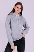 Gri Basic Oversize Kadın Kapüşonlu Hoodie 3 iplik Sweatshirt thumbnail 5