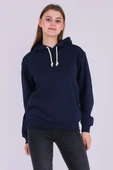 Lacivert Basic Oversize Kadın Kapüşonlu Hoodie 3 iplik Sweatshirt thumbnail 2