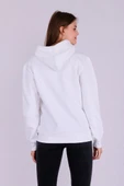 Beyaz Basic Oversize Kadın Kapüşonlu Hoodie 3 iplik Sweatshirt thumbnail 7