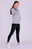 Gri Basic Oversize Kadın Kapüşonlu Hoodie 3 iplik Sweatshirt thumbnail 4
