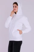 Beyaz Basic Oversize Kadın Kapüşonlu Hoodie 3 iplik Sweatshirt thumbnail 5