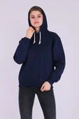 Lacivert Basic Oversize Kadın Kapüşonlu Hoodie 3 iplik Sweatshirt thumbnail 4