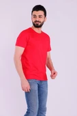 Kırmızı Basic Kısakol Erkek Slim Fit Tshirt thumbnail 5