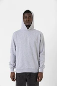 Gri Basic Oversize Erkek Kapüşonlu Hoodie 3 iplik Sweatshirt thumbnail 4