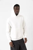 Beyaz Basic Oversize Erkek Kapüşonlu Hoodie 3 iplik Sweatshirt thumbnail 4