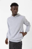Gri Basic Oversize Erkek Kapüşonlu Hoodie 3 iplik Sweatshirt thumbnail 1