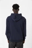 Lacivert Basic Oversize Erkek Kapüşonlu Hoodie 3 iplik Sweatshirt thumbnail 3
