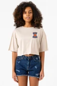 Dubious Handles Logo Bej Kadın Crop Tshirt thumbnail 1