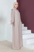 Boncuk Detaylı Ferace Elbise 692-Bej thumbnail 2