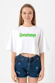 Goosebumps Lettern Beyaz Kadın Crop Tshirt thumbnail 1