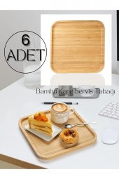 6 Adet Bambu Kare Servis Tabağı, Sunum Seti (20x20 cm) thumbnail 1