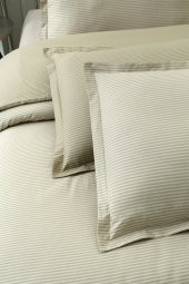 Solid Fancy Stripe Poplin Nevresim Takımı King Size V1-bej thumbnail 1