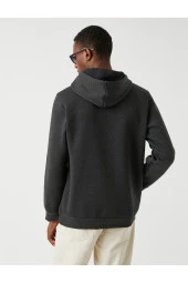 Basic Kapşonlu Sweatshirt Şardonlu thumbnail 7
