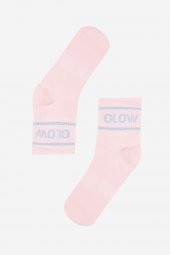 Pembe Glow Slogan Baskılı Soket Çorap thumbnail 1
