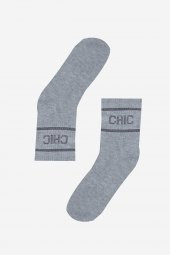 Gri Chic Slogan Baskılı Soket Çorap thumbnail 1