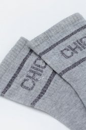 Gri Chic Slogan Baskılı Soket Çorap thumbnail 2