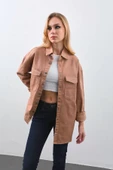 Kadın Oversize Jean Gömlek Bej thumbnail 2
