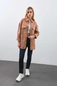Kadın Oversize Jean Gömlek Bej thumbnail 7