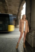 Kadın Oversize Jean Gömlek Bej thumbnail 3