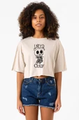 Jack Skellington I Need Candy Bej Kadın Crop Tshirt thumbnail 1