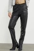 Suni Deri Beli Lastikli Pantolon - Siyah thumbnail 5